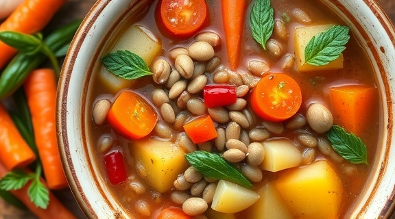 Пошаговый рецепт супа с чечевицей и овощами.