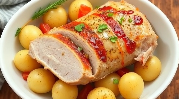 Свинина, запеченная с картофелем и луком: пошаговое руководство.