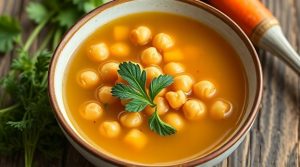 Пошаговый рецепт супа с нутом и пряными травами.