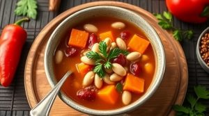 Пошаговый рецепт супа с фасолью и паприкой.