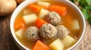 Пошаговый рецепт супа с картофелем и фрикадельками.