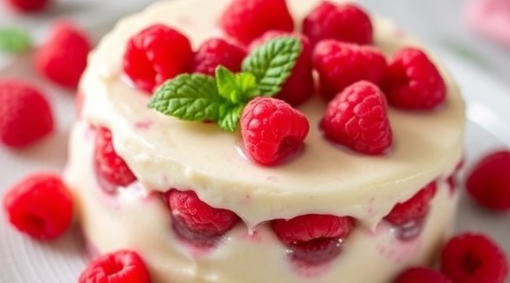 Пошаговый рецепт “Десерта с малиной” и белым шоколадом.