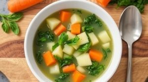 Пошаговый рецепт супа с картофелем и шпинатом.