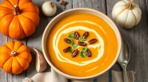 Пошаговый рецепт тыквенного супа с карри и кокосом.