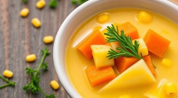 Пошаговый рецепт супа с кукурузой и картофелем.