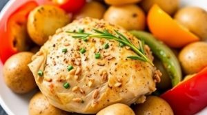 Курица с картофелем и сладким перцем в духовке: пошаговое руководство.