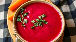 Пошаговый рецепт свекольного супа с чесноком и зеленью.