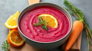 Пошаговый рецепт свекольного супа с апельсином и укропом.