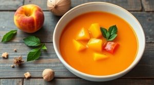 Пошаговый рецепт остро-сладкого супа с персиками и перцем.