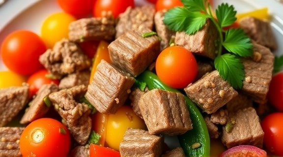 Говядина с перцем и томатами: пошаговый рецепт.