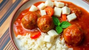 Фрикадельки в томатном соусе с рисом: пошаговый рецепт.