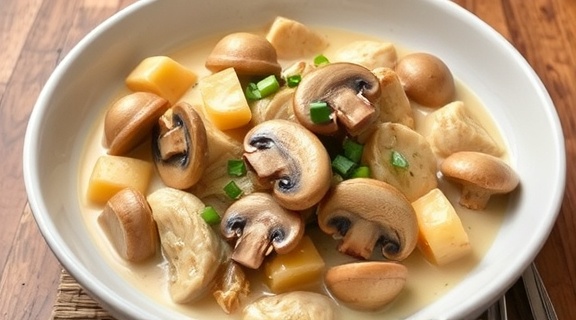 Тушеная курица с грибами и сливками: пошаговый рецепт.