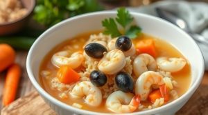 Пошаговый рецепт супа с морепродуктами и рисом.