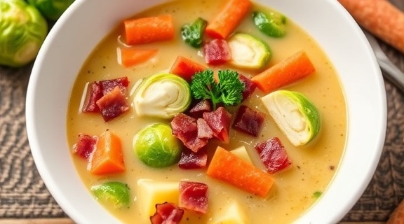 Пошаговый рецепт супа с брюссельской капустой и беконом.