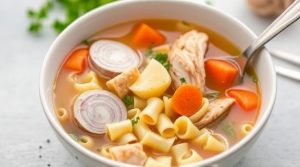 Пошаговый рецепт куриного супа с лапшой и овощами.
