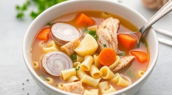 Пошаговый рецепт куриного супа с лапшой и овощами.