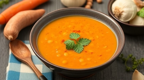 Пошаговый рецепт супа с нутом и сладким картофелем.