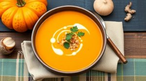 Пошаговый рецепт тыквенного супа с имбирем и кориандром.