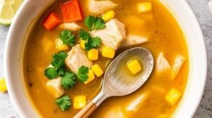 Пошаговый рецепт куриного супа с кукурузой и лаймом.