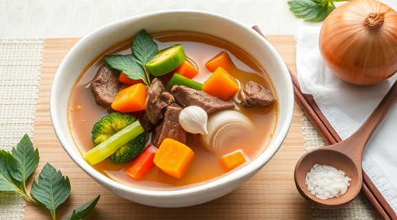 Пошаговый рецепт супа с говядиной и овощами в тайском стиле.