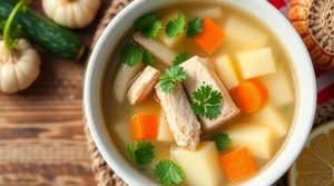 Пошаговый рецепт супа с цукини и куриным филе.