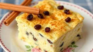 Пошаговый рецепт “Творожной запеканки” с изюмом и корицей.