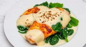Куриное филе с шпинатом и сыром под соусом: пошаговый рецепт.