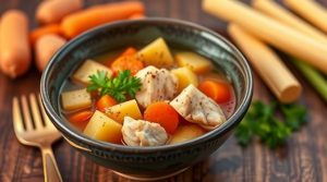 Пошаговый рецепт супа с куриными бедрами и овощами.