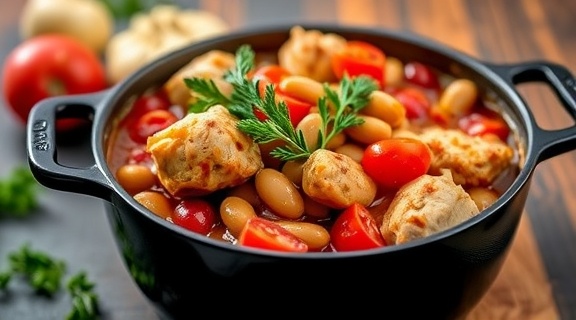 Курица с фасолью и томатами в горшочке: пошаговое руководство.