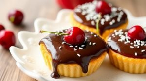 Пошаговый рецепт “Шоколадных пирожных” с вишневым вареньем.