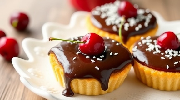 Пошаговый рецепт “Шоколадных пирожных” с вишневым вареньем.