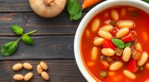Пошаговый рецепт томатного супа с фасолью и специями.