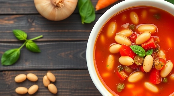 Пошаговый рецепт томатного супа с фасолью и специями.