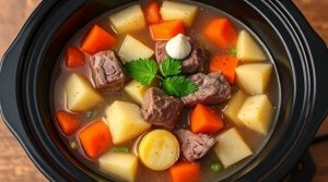 Пошаговый рецепт супа с говядиной и овощами в медленноварке.