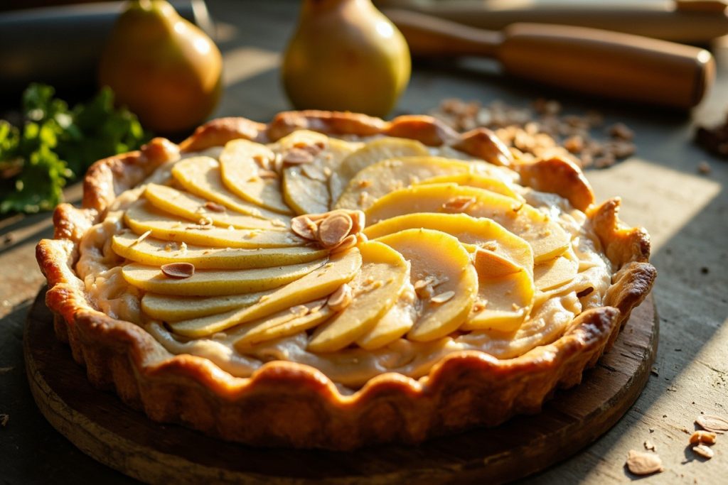 Пошаговый рецепт “Пирога с грушами” и миндальным кремом.