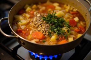 Пошаговый рецепт овощного супа с чечевицей и томатами.