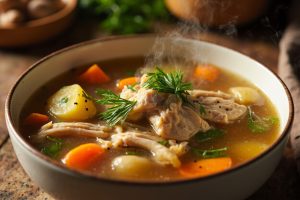 Пошаговый рецепт куриного супа с картошкой и свежими травами.