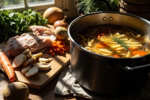 Пошаговый рецепт куриного супа с лапшой и грибами.