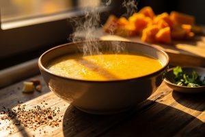 Пошаговый рецепт крем-супа из тыквы с кокосовым молоком.