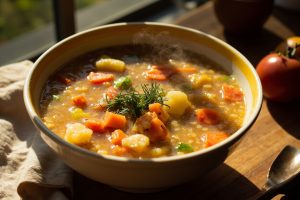 Пошаговый рецепт супа с пшеном и овощами.