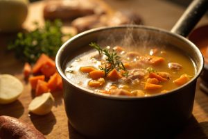 Пошаговый рецепт супа с курицей и сладким картофелем.