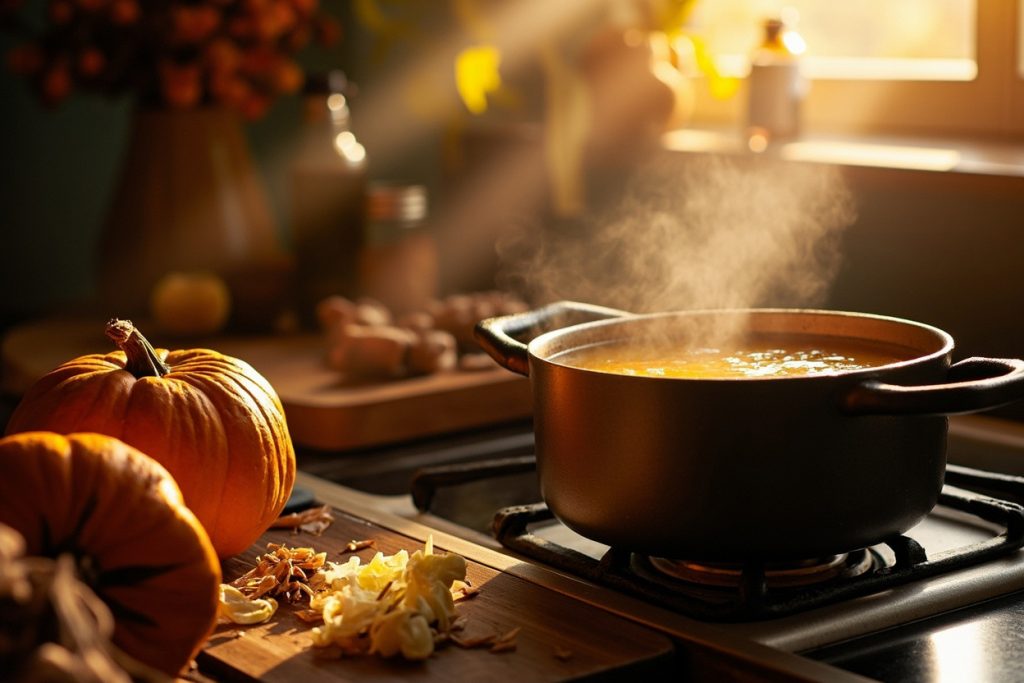 Пошаговый рецепт супа из тыквы с имбирем и специями.