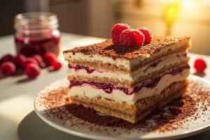 Пошаговый рецепт Тирамису с малиновым вареньем.