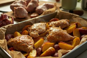 Запеченные куриные бедра с картофельными дольками: пошаговое руководство.