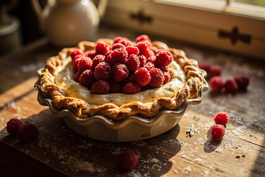 Пошаговый рецепт Пирога с малиной и сливочным сыром.