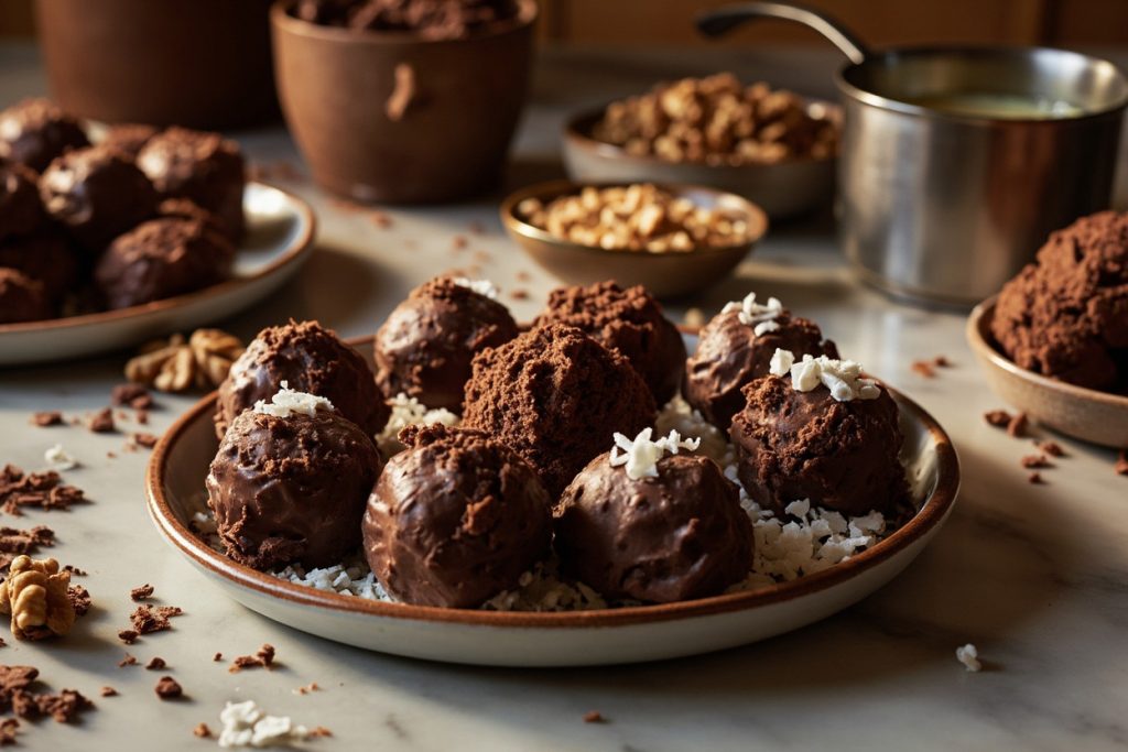 Пошаговый рецепт Шоколадных трюфелей с грецкими орехами.