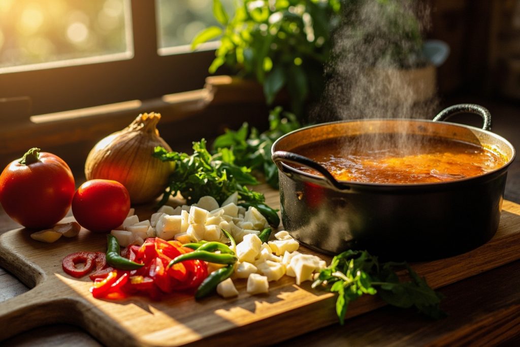 Пошаговый рецепт супа с перцем чили и томатами.