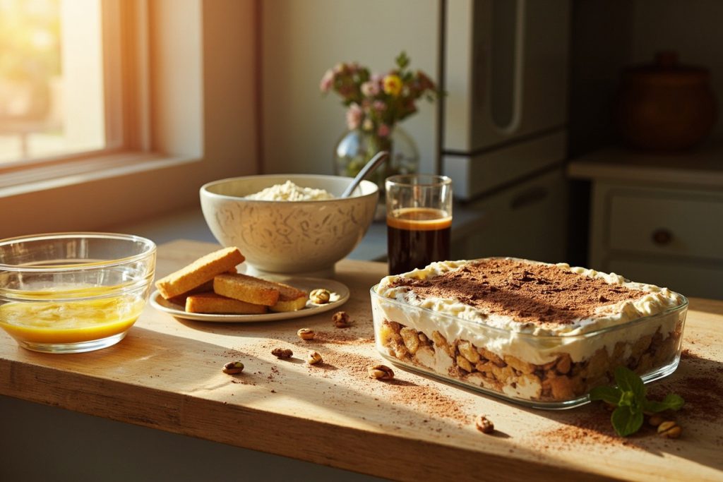 Пошаговый рецепт Тирамису с орехами и кофе.