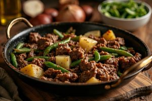 Говядина с картошкой и зелеными бобами: пошаговый рецепт.