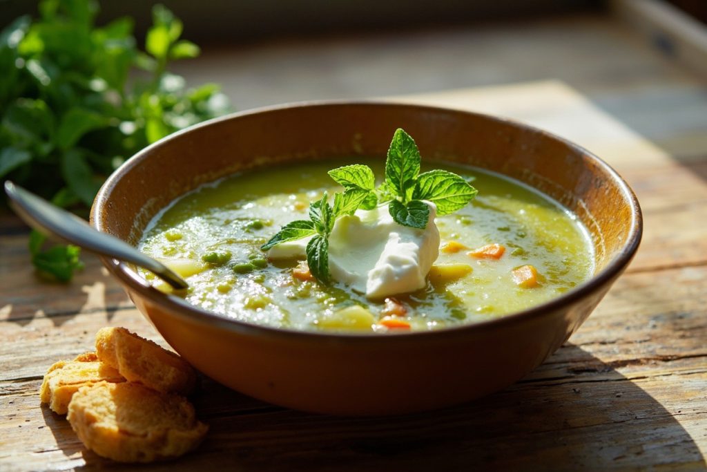 Пошаговый рецепт супа-пюре из гороха с мятой.